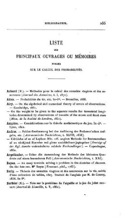 Liste des Principaux Ouvrages ou Mémoires.