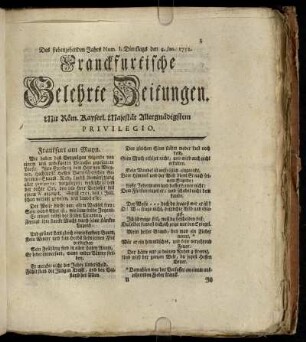 Num. I. Dienstags den 4. Jan. 1752 - Num. X. Freytags den 4. Febr. 1752
