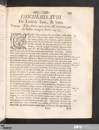 Discursus XVIII. De Lætitia sana, & vana