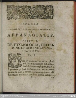 Caput I. De Etymologia, Definitione Et Origine Appanagiatorum