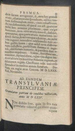 Ad Eudem Transylvaniae Principem. Gratulatur partam de exullibus victoriam, anno M D LXXV