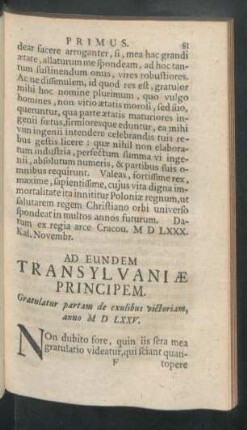 Ad Eudem Transylvaniae Principem. Gratulatur partam de exullibus victoriam, anno M D LXXV