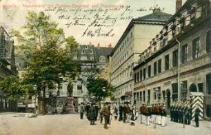 Leipzig: Naschmarkt mit Goethe-Denkmal und Hauptwache