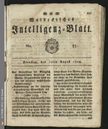 No. 33. Dienstag, den 15ten August 1809