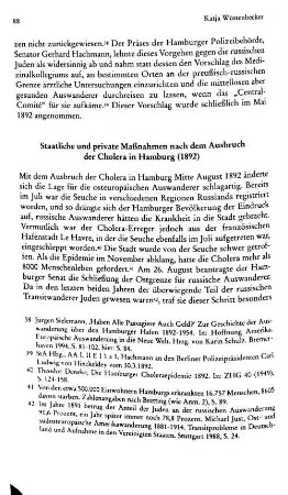Staatliche und priivate Maßnahmen nach dem Ausbruch der Cholera in Hamburg (1892)