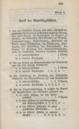 Tarif der Anwaltsgebühren