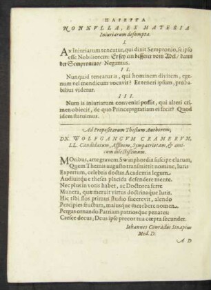 Parerga Nonnulla, Ex Materia Iniuriarum desumpta.