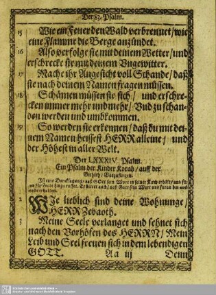 Der LXXXIV. Psalm