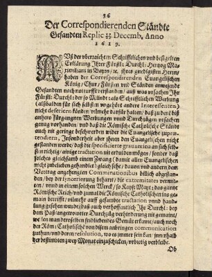 36-43, Der Correspondierenden Ständte Gesandten Replic 19/29 Decemb. Anno 1619.
