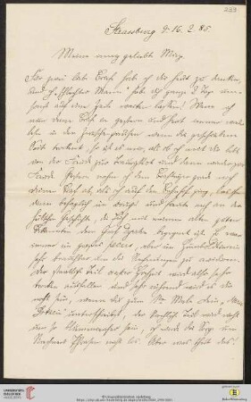 Heid. Hs. 3484,299: Brief von Eberhard Gothein an Marie Luise Gothein