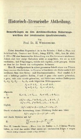 Bemerkungen zu den Archimedischen Näherungswerthen der irrationalen Quadratwurzeln.