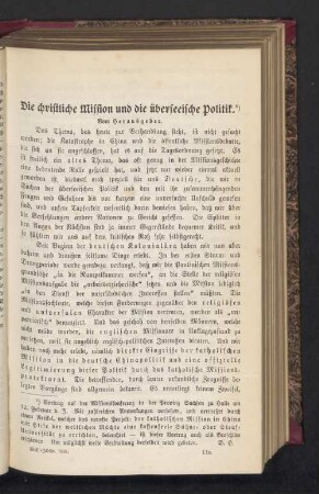 Die christliche Mission und die überseeische Politik