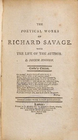 The poetical works of Richard Savage : with the life of the author