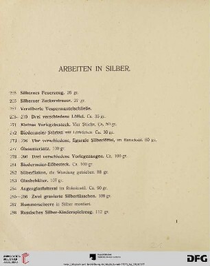 Arbeiten in Silber (Nr. 265 - 385)