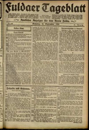 Erste Ausgabe vom Samstag, den 18. September 1920.