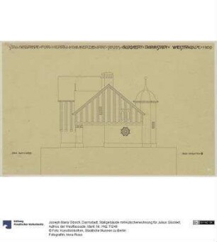 Darmstadt, Stallgebäude mit Kutscherwohnung für Julius Glückert, Aufriss der Westfassade