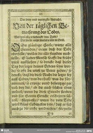 Die drey und viertzigste Andacht. Von der täglichen Betrachtung des Todes