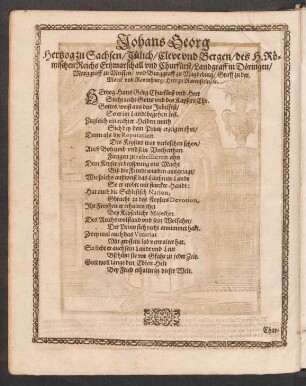 Johans Georg Hertzog zu Sachsen ...
