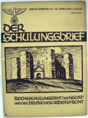 Monatsheft zur Schulung von NSDAP-Funktionären u.a. zur "kulturellen Erneuerung" Deutschlands und über deutsche Kaiser des Mittelalters