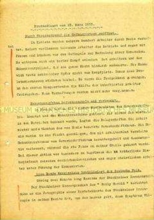 Maschinenschriftliches Rundschreiben mit internationalen Pressemeldungen über antinazistische Aktionen, beiliegend handschriftliches Begleitschreiben