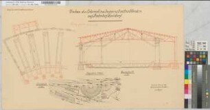 Umbau des Lokomotivschuppens I mit 20 Ständen auf Bahnhof Speldorf: Grundriß, Querschnitt, Lageplan, M. 1:100 und M. 1:50 und M. 1:1.000 Hgl, Sknr.: 2, Fanr.: 5, Bunr.: 2