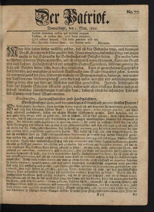 No. 70. Donnerstags, den 3. May, 1725