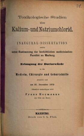 Toxikologische Studien über Kalium- und Natriumchlorid : Inaugural-Dissertation