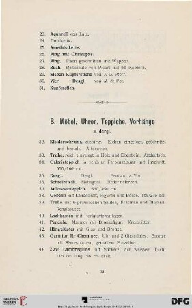 Möbel, Uhren, Teppiche, Vorhänge (Nr. 32-96)