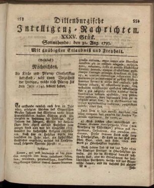 XXXV. Stück. Sonnabends: den 31. Aug. 1793.