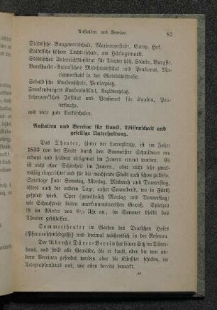 Anstalten und Vereine für Kunst, Wissenschaft und gesellige Unterhaltung.