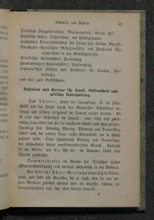Anstalten und Vereine für Kunst, Wissenschaft und gesellige Unterhaltung.