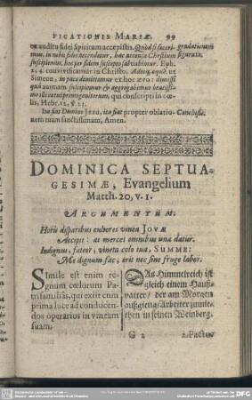 Dominica Septuagesimae, Evangelium Matth. 20, v. 1.