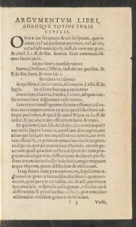 Argumentum Libri, Adeoque Totius Iuris Civilis.