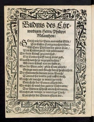 Bildnis des Ehrwirdigen Herrn/ Philippi Melanthon: