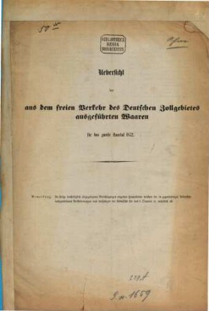 Übersicht der aus dem freien Verkehr des Zollvereins ausgeführten Waaren. 2. 1872