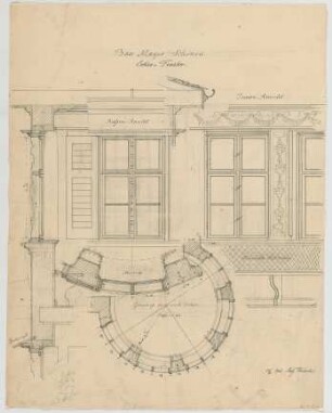 Thiersch, August ; Schönau (Bayern); Landhaus K. Mayer - Erker - Fenster (Grundrisse, Ansichten, Schnitt)