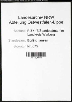 Sterberegister Standesamt Borlinghausen