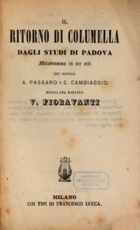 Il ritorno di Columella dagli studi di Padova : melodramma in tre atti