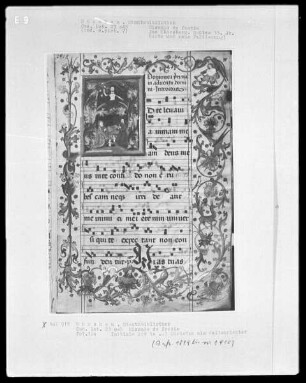 Missale de festis — Initiale D (ominus dixit) mit der Anbetung des Kindes, Folio 128recto
