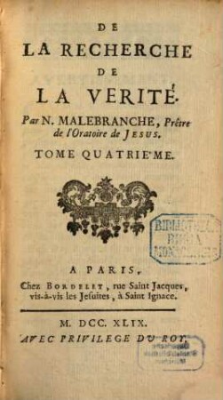 De La Recherche De La Vérité, 4