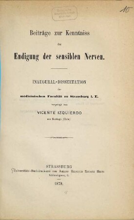 Beiträge zur Kenntniss der Endigung der sensiblen Nerven : Inaug.-Diss.