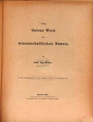 Ueber Galens Werk vom wissenschaftlichen Beweis