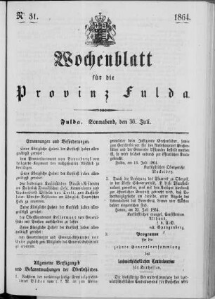 Nr. 31, Ausgabe vom 30. Juli 1864