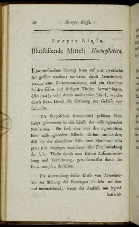 Zweyte Klasse. Blutstillende Mittel; Haemostatica.