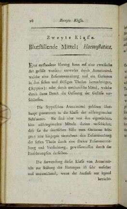 Zweyte Klasse. Blutstillende Mittel; Haemostatica.