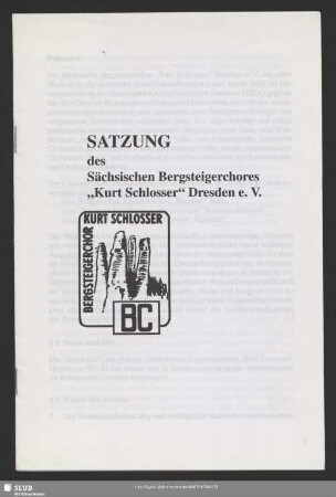 Satzung des Sächsischen Bergsteigerchores "Kurt Schlosser" Dresden e. V.