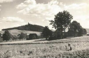 Seifhennersdorf-Halbendorf Kreis Zittau. Ortsteilansicht gegen Warnsdorfer (Varnsdorf / CSSR) Burgsberg und Lausche