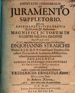 Disp. inaug. de iuramento suppletorio