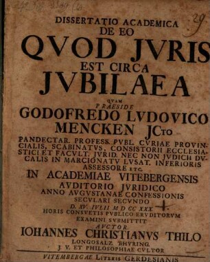 Dissertatio Academica De Eo Qvod Jvris Est Circa Jvbilaea