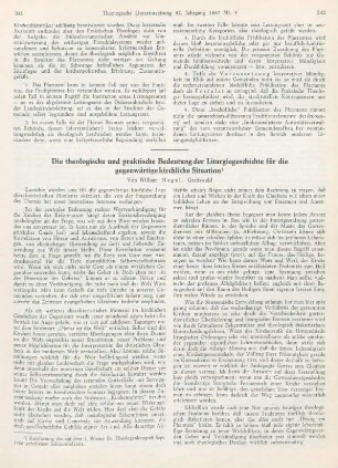 341-344 Die theologische und praktische Bedeutung der Liturgiegeschichte für die gegenwärtige kirchliche Situation